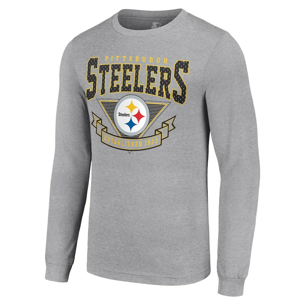 Pittsburgh Steelers Starter '80s Inspired Team Logo Long Sleeve T-Shirt - Heather Gray discount