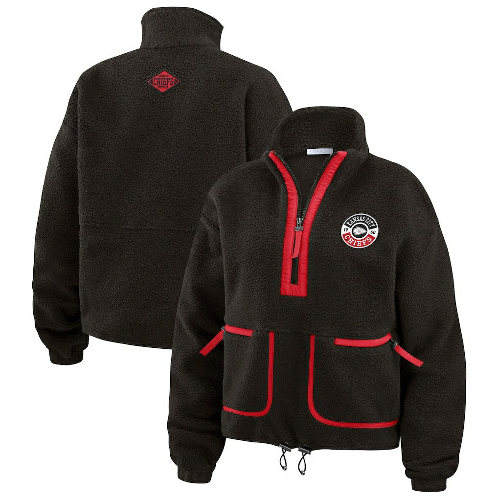Kansas City Chiefs WEAR by Erin Andrews Women's Polar Fleece Half-Zip Jacket - Black for sale