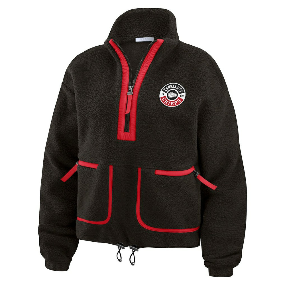 Kansas City Chiefs WEAR by Erin Andrews Women's Polar Fleece Half-Zip Jacket - Black for sale