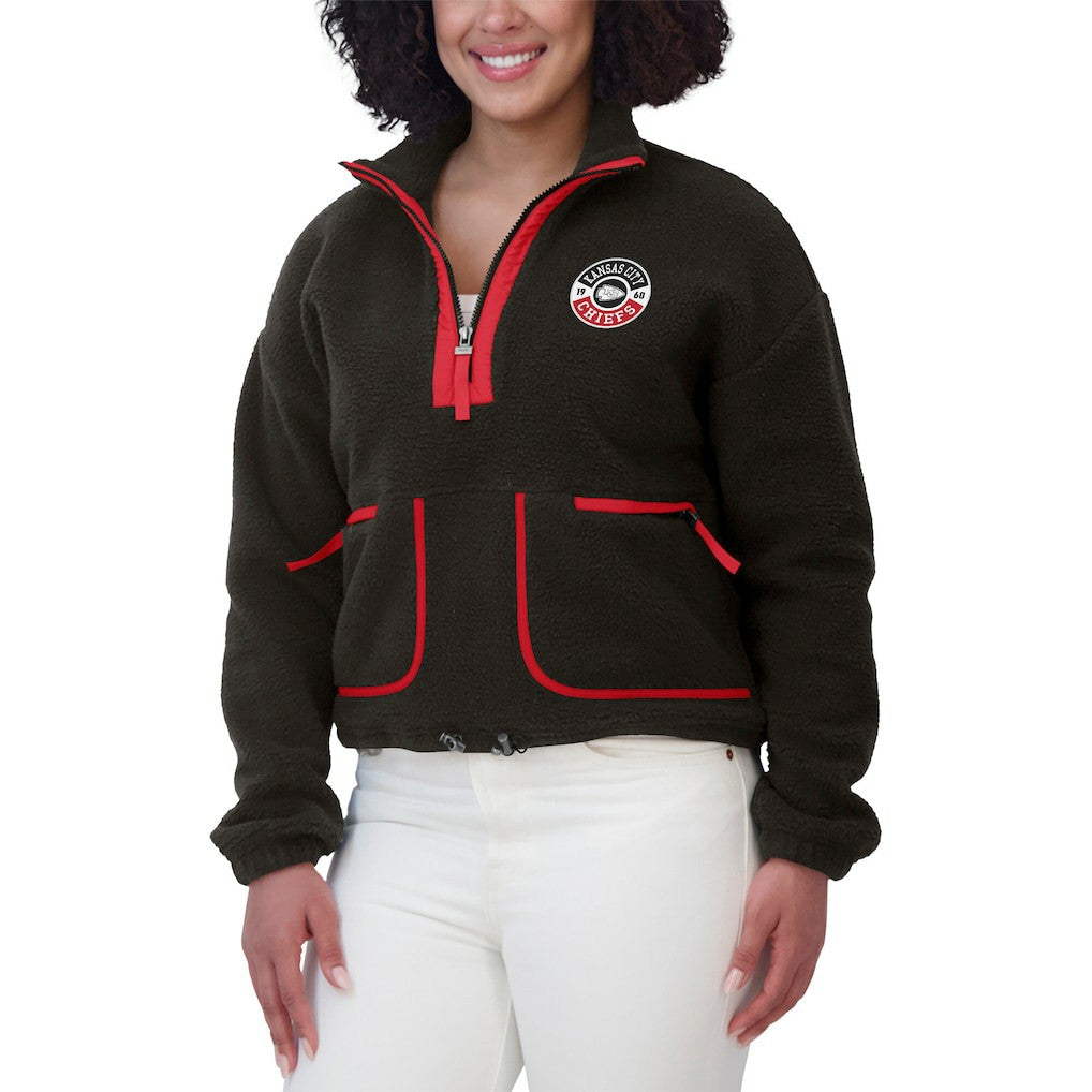 Kansas City Chiefs WEAR by Erin Andrews Women's Polar Fleece Half-Zip Jacket - Black for sale