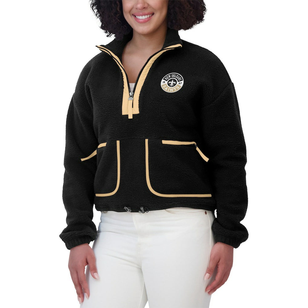 New Orleans Saints WEAR by Erin Andrews Women's Polar Fleece Half-Zip Jacket - Black on sale