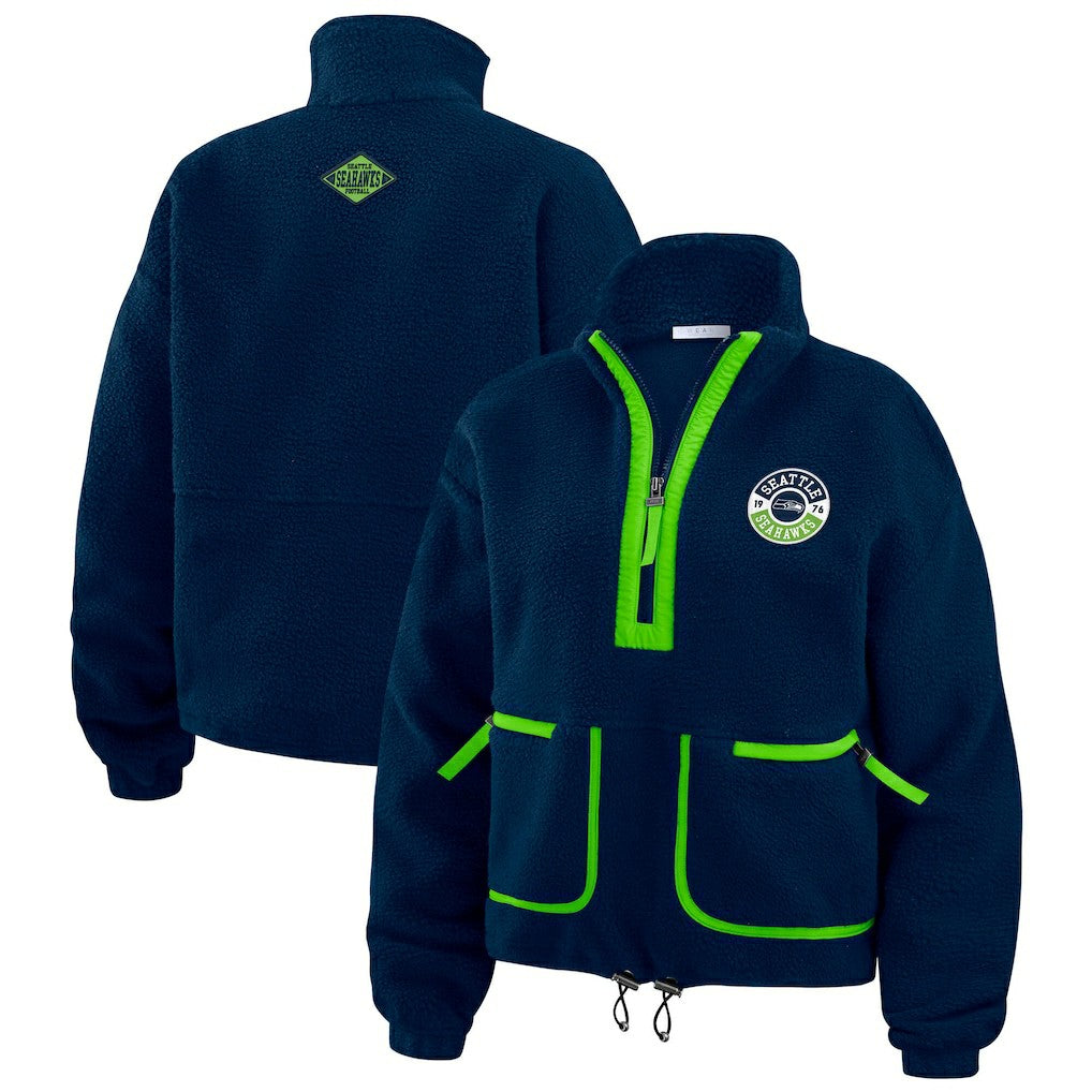 Seattle Seahawks WEAR by Erin Andrews Women's Polar Fleece Half-Zip Jacket - College Navy for sale