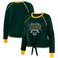 Green Bay Packers WEAR by Erin Andrews Women's Tie-Front Long Sleeve Top - Green/Gold on sale
