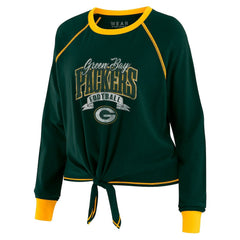 Green Bay Packers WEAR by Erin Andrews Women's Tie-Front Long Sleeve Top - Green/Gold on sale