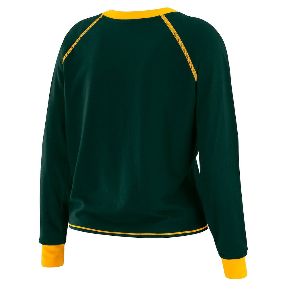 Green Bay Packers WEAR by Erin Andrews Women's Tie-Front Long Sleeve Top - Green/Gold on sale