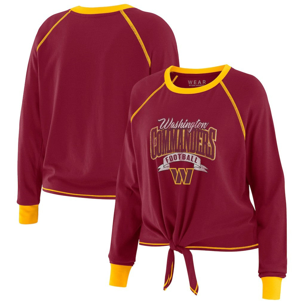 Washington Commanders WEAR by Erin Andrews Women's Tie-Front Long Sleeve Top - Burgundy/Gold cheap