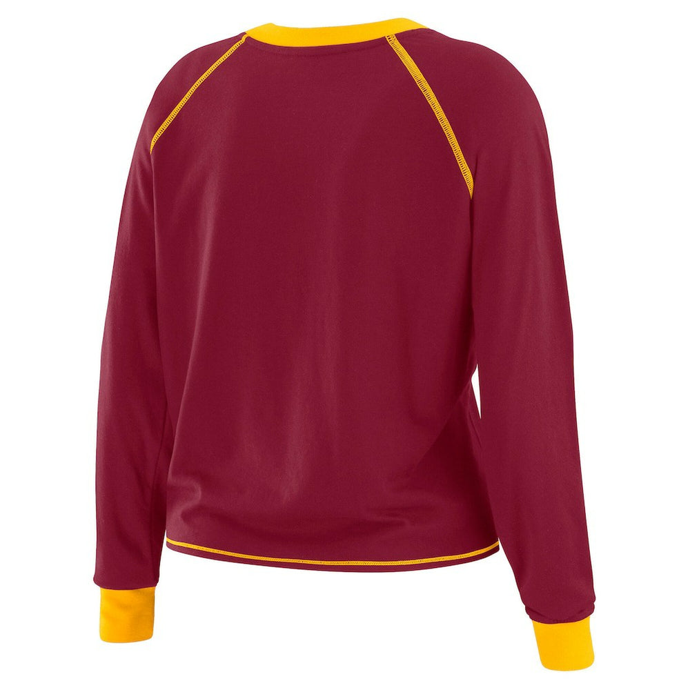 Washington Commanders WEAR by Erin Andrews Women's Tie-Front Long Sleeve Top - Burgundy/Gold cheap