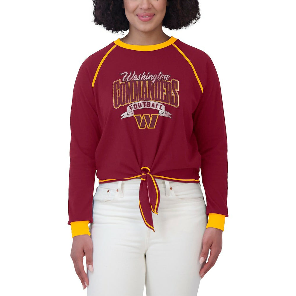 Washington Commanders WEAR by Erin Andrews Women's Tie-Front Long Sleeve Top - Burgundy/Gold cheap