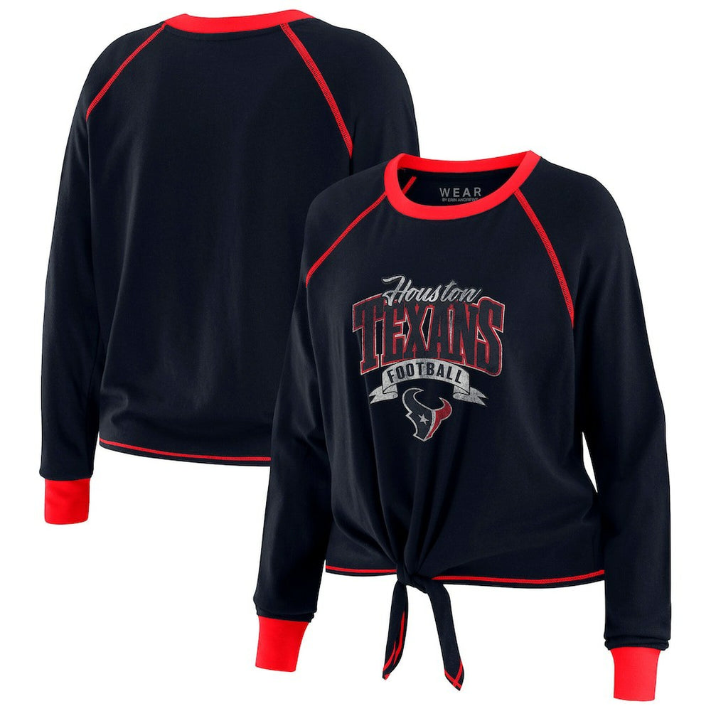 Houston Texans WEAR by Erin Andrews Women's Tie-Front Long Sleeve Top - Navy/Red outlet