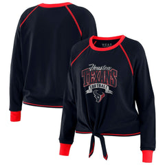Houston Texans WEAR by Erin Andrews Women's Tie-Front Long Sleeve Top - Navy/Red outlet