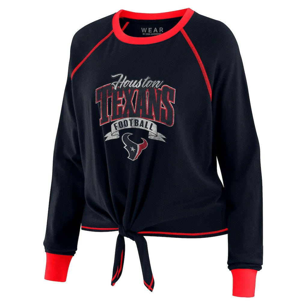 Houston Texans WEAR by Erin Andrews Women's Tie-Front Long Sleeve Top - Navy/Red outlet