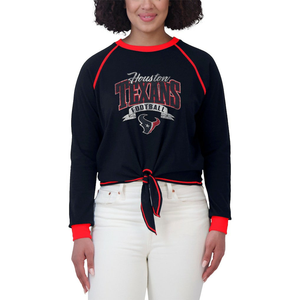 Houston Texans WEAR by Erin Andrews Women's Tie-Front Long Sleeve Top - Navy/Red outlet