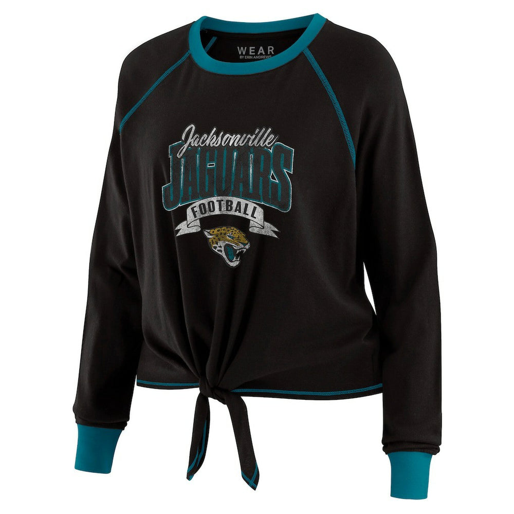 Jacksonville Jaguars WEAR by Erin Andrews Women's Tie-Front Long Sleeve Top - Black/Teal for sale