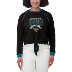 Jacksonville Jaguars WEAR by Erin Andrews Women's Tie-Front Long Sleeve Top - Black/Teal for sale