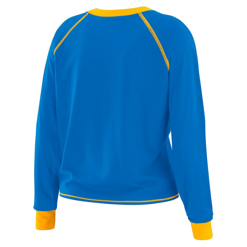 Los Angeles Chargers WEAR by Erin Andrews Women's Tie-Front Long Sleeve Top - Powder Blue/Yellow cheap