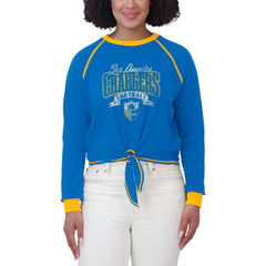 Los Angeles Chargers WEAR by Erin Andrews Women's Tie-Front Long Sleeve Top - Powder Blue/Yellow cheap