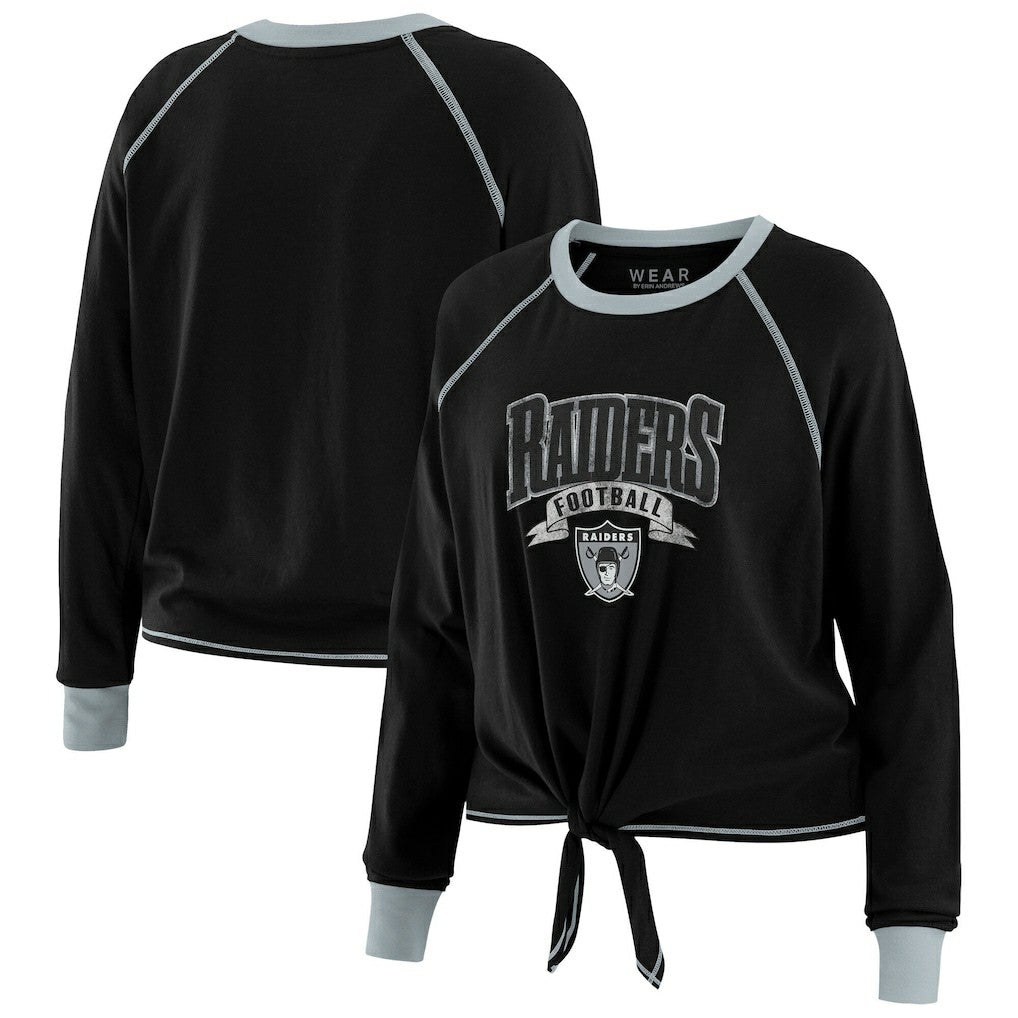 Las Vegas Raiders WEAR by Erin Andrews Women's Tie-Front Long Sleeve Top - Black/Gray online