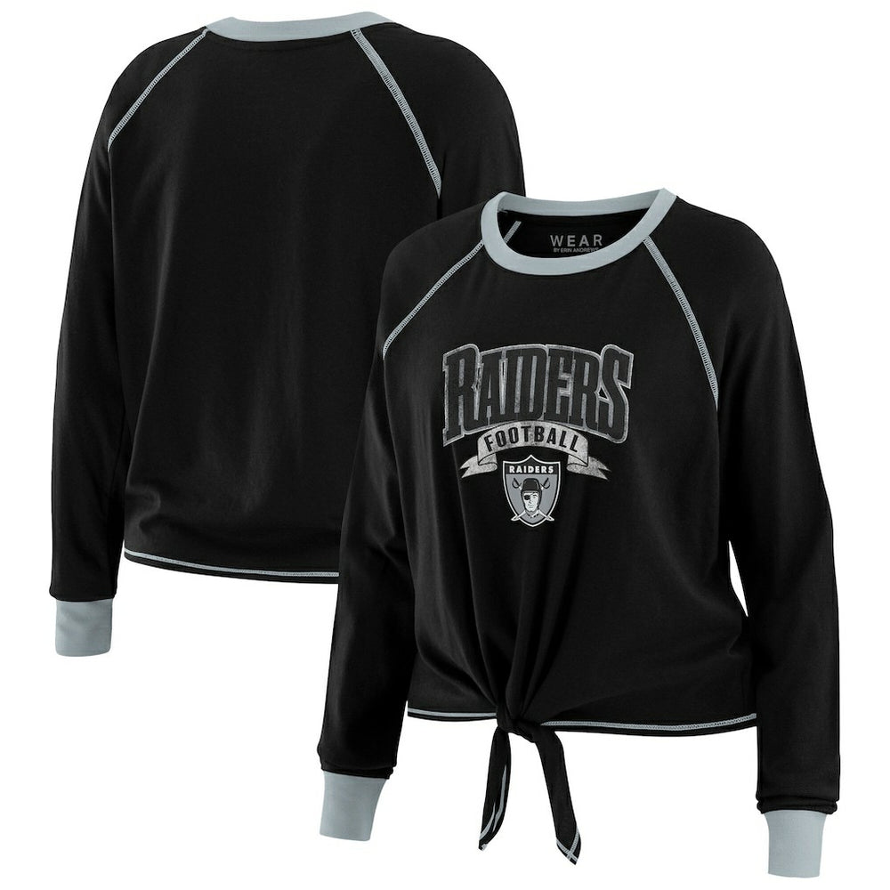 Las Vegas Raiders WEAR by Erin Andrews Women's Tie-Front Long Sleeve Top - Black/Gray online