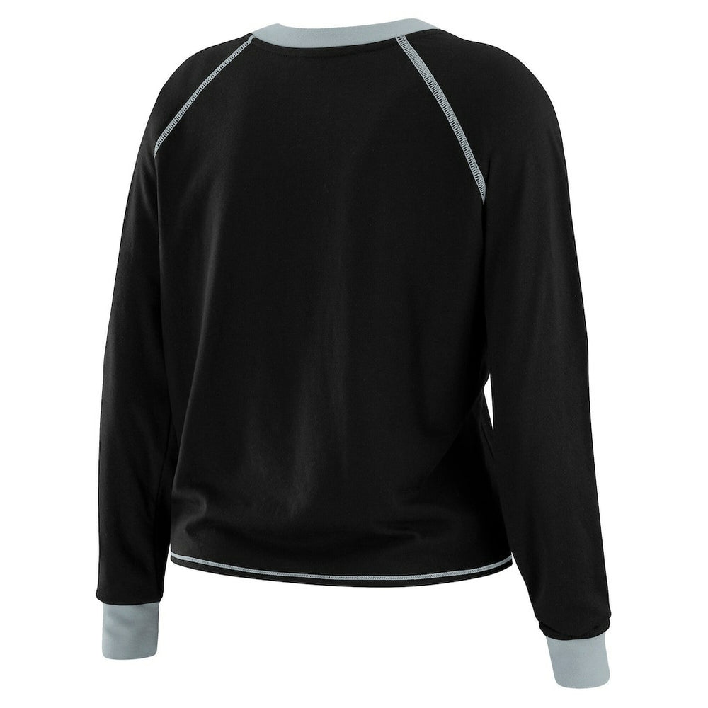 Las Vegas Raiders WEAR by Erin Andrews Women's Tie-Front Long Sleeve Top - Black/Gray online