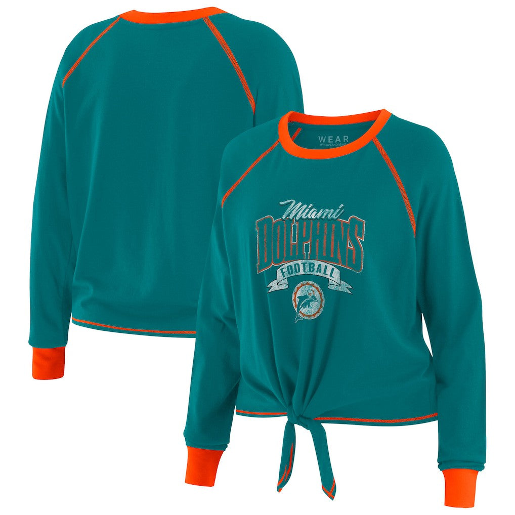 Miami Dolphins WEAR by Erin Andrews Women's Tie-Front Long Sleeve Top - Aqua/Orange outlet