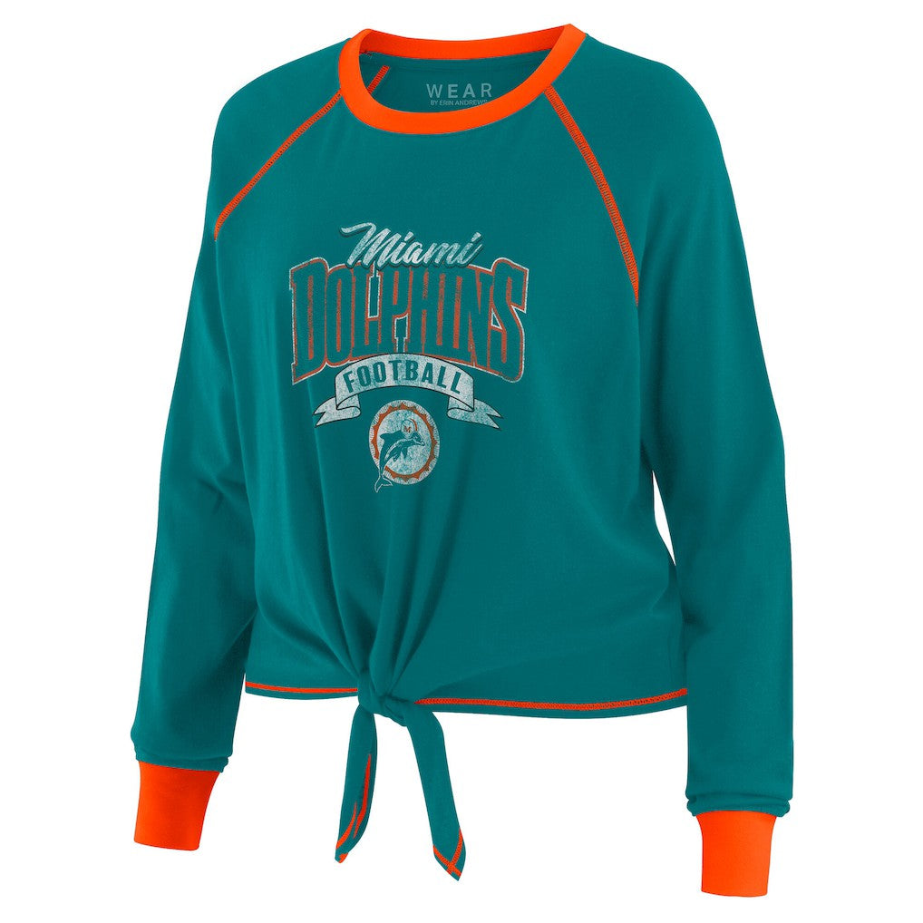 Miami Dolphins WEAR by Erin Andrews Women's Tie-Front Long Sleeve Top - Aqua/Orange outlet