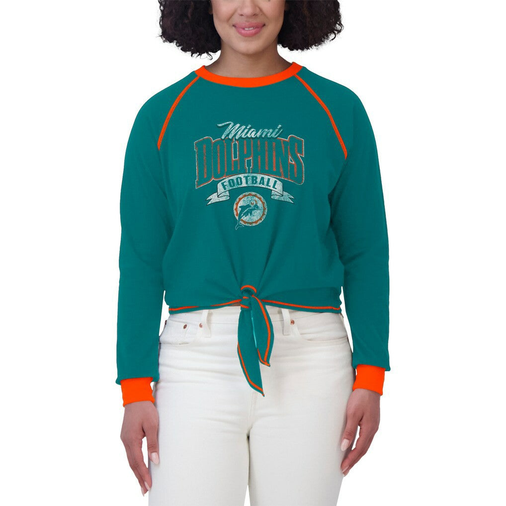 Miami Dolphins WEAR by Erin Andrews Women's Tie-Front Long Sleeve Top - Aqua/Orange outlet