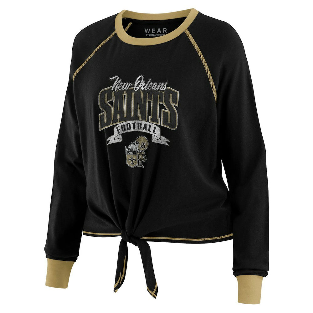 New Orleans Saints WEAR by Erin Andrews Women's Tie-Front Long Sleeve Top - Black/Gold cheap
