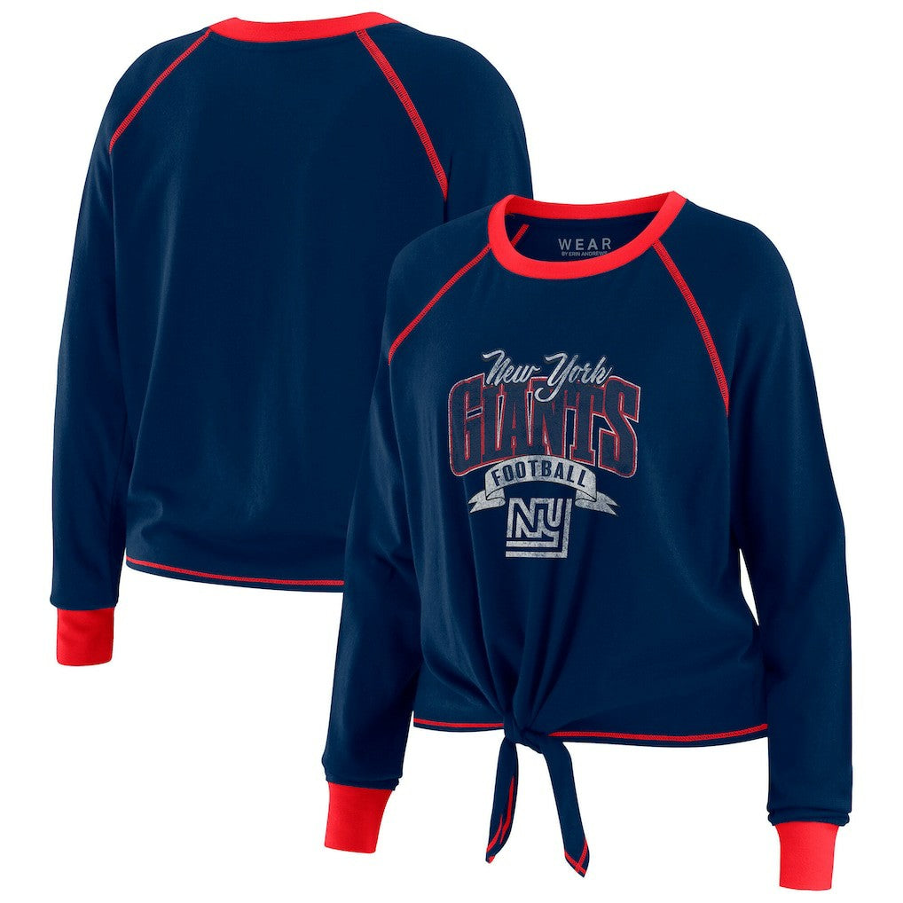 New York Giants WEAR by Erin Andrews Women's Tie-Front Long Sleeve Top - Navy/Red sale