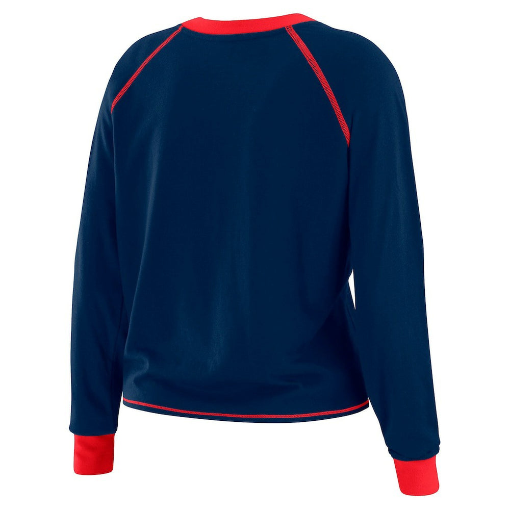 New York Giants WEAR by Erin Andrews Women's Tie-Front Long Sleeve Top - Navy/Red sale