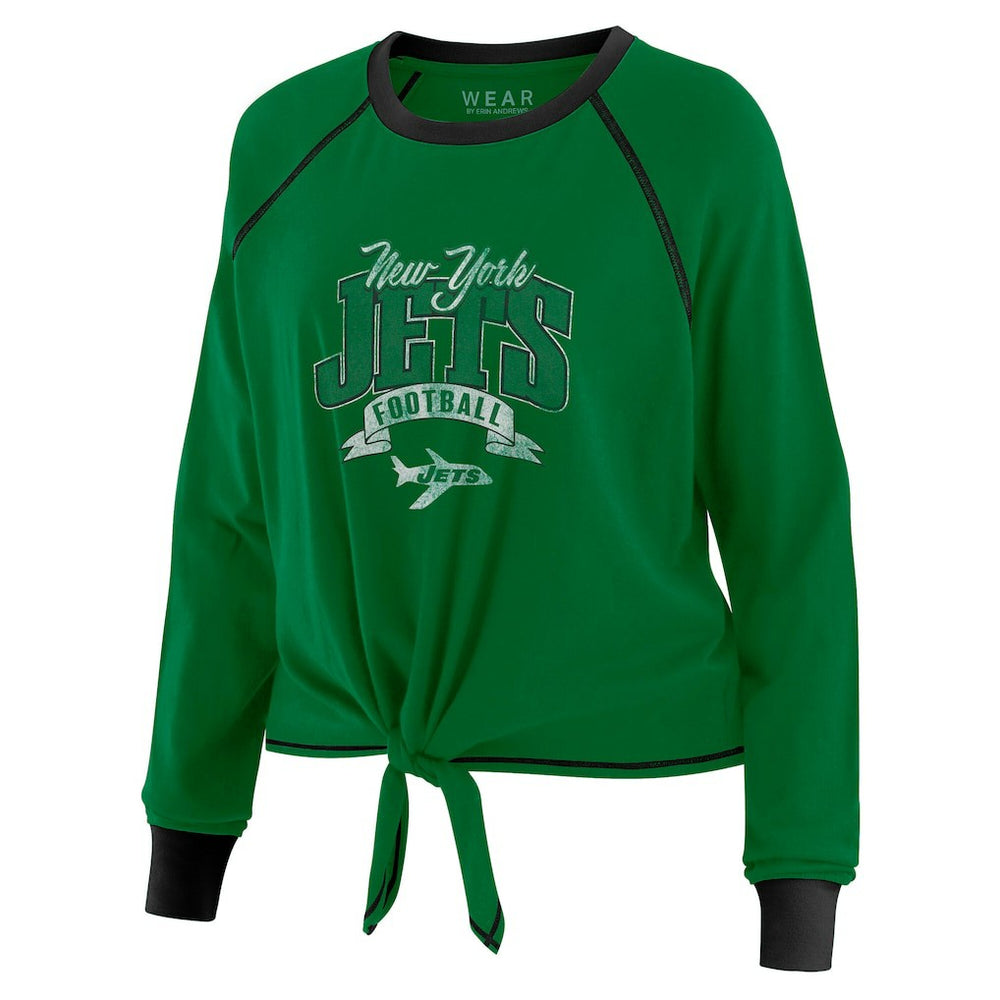 New York Jets WEAR by Erin Andrews Women's Tie-Front Long Sleeve Top - Green/Black outlet