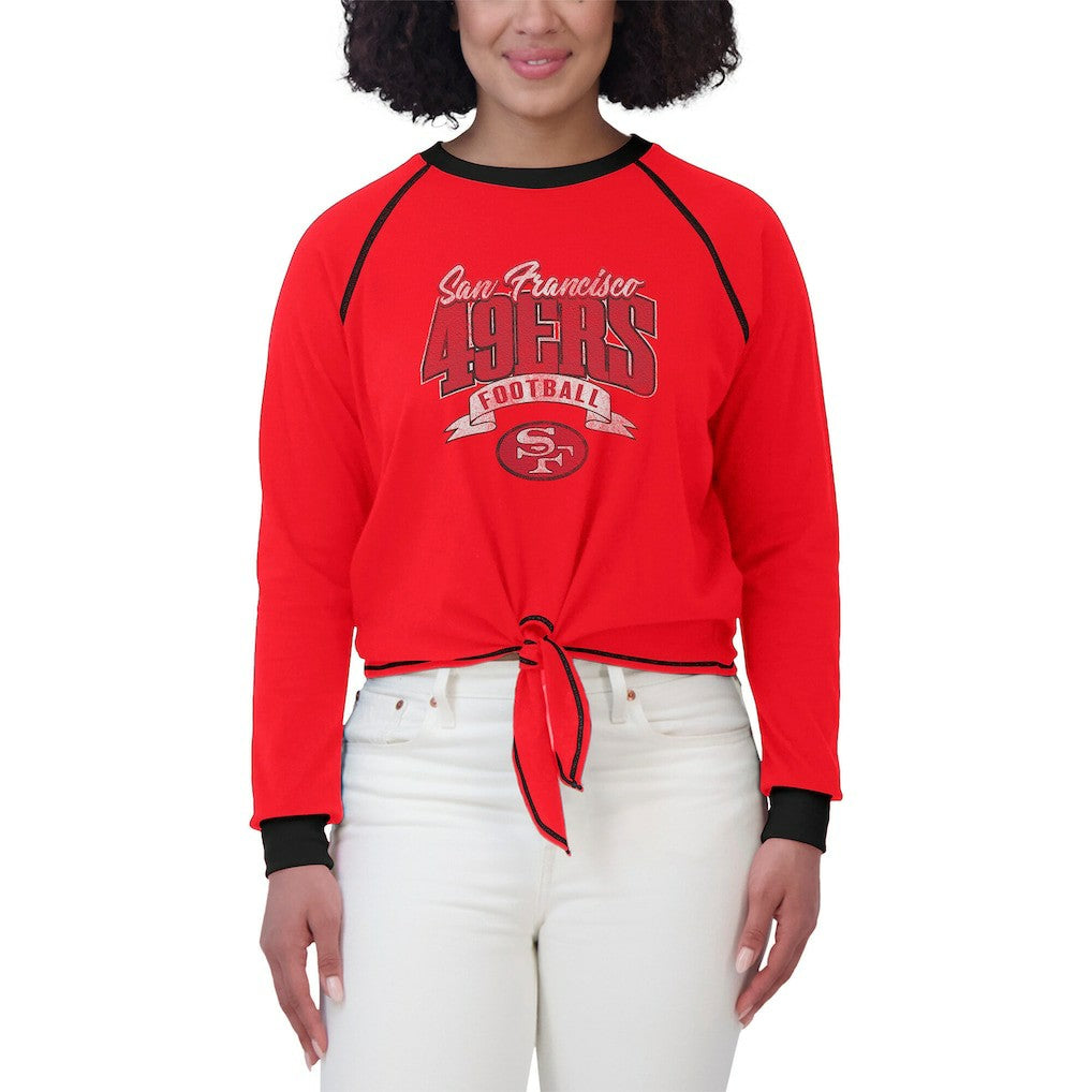 San Francisco 49ers WEAR by Erin Andrews Women's Tie-Front Long Sleeve Top - Scarlet/Black online