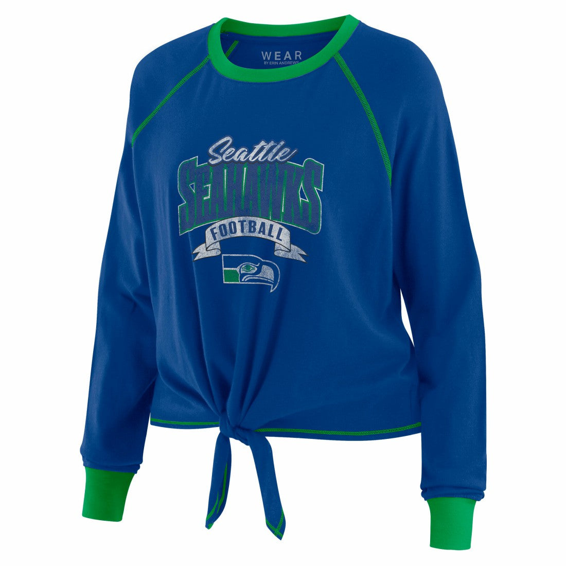 Seattle Seahawks WEAR by Erin Andrews Women's Tie-Front Long Sleeve Top - Royal/Green sale