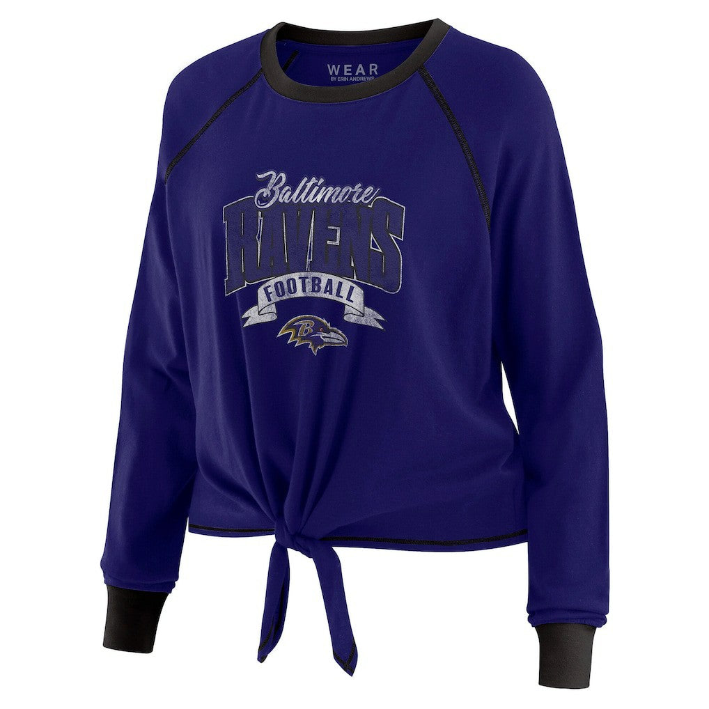 Baltimore Ravens WEAR by Erin Andrews Women's Tie-Front Long Sleeve Top - Purple/Black sale