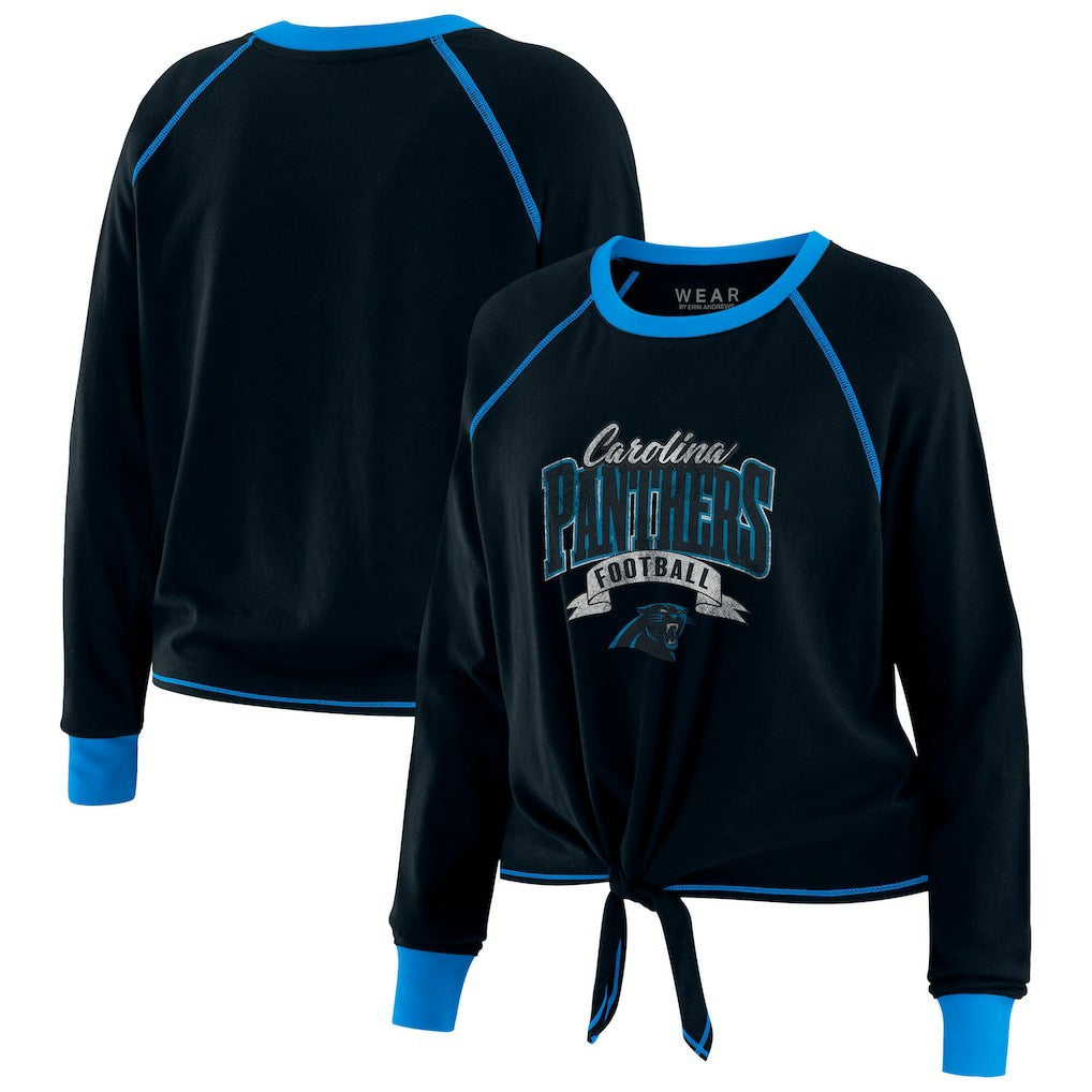 Carolina Panthers WEAR by Erin Andrews Women's Tie-Front Long Sleeve Top - Black/Blue discount