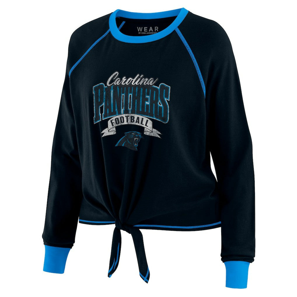 Carolina Panthers WEAR by Erin Andrews Women's Tie-Front Long Sleeve Top - Black/Blue discount