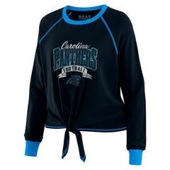 Carolina Panthers WEAR by Erin Andrews Women's Tie-Front Long Sleeve Top - Black/Blue discount