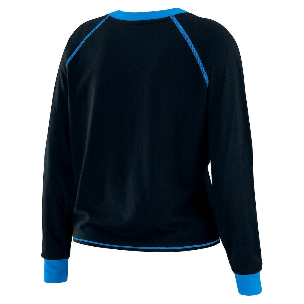 Carolina Panthers WEAR by Erin Andrews Women's Tie-Front Long Sleeve Top - Black/Blue discount