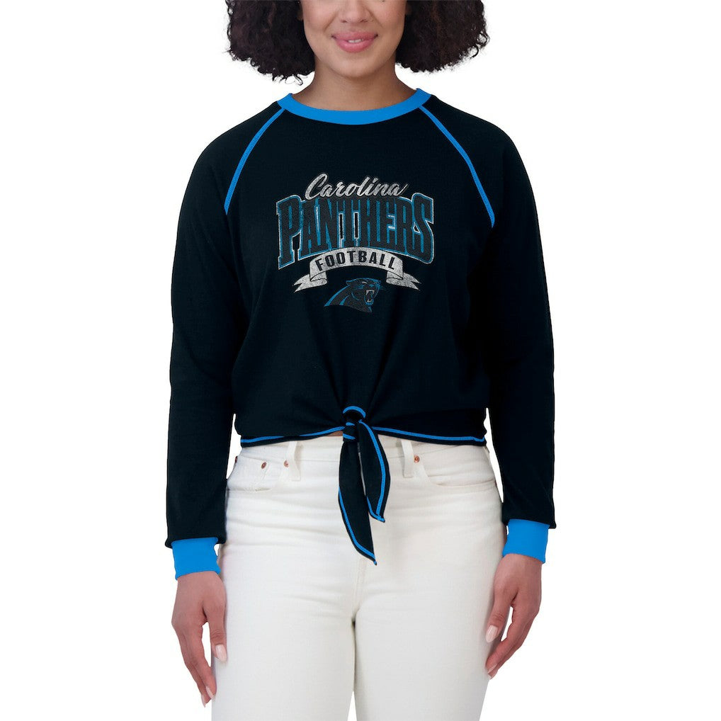 Carolina Panthers WEAR by Erin Andrews Women's Tie-Front Long Sleeve Top - Black/Blue discount