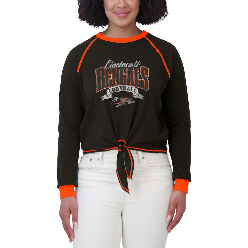 Cincinnati Bengals WEAR by Erin Andrews Women's Tie-Front Long Sleeve Top - Black/Orange outlet