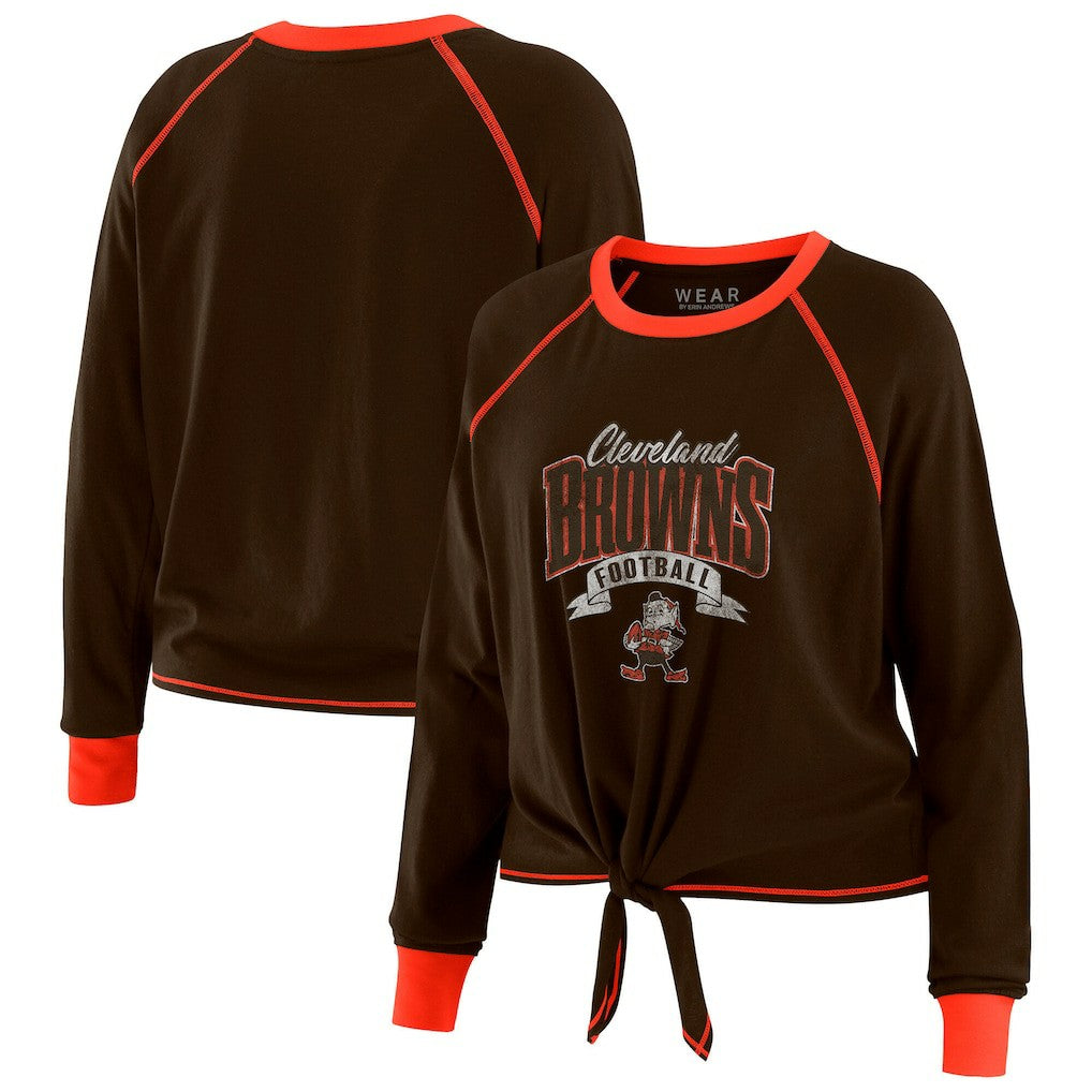 Cleveland Browns WEAR by Erin Andrews Women's Tie-Front Long Sleeve Top - Brown/Orange on sale