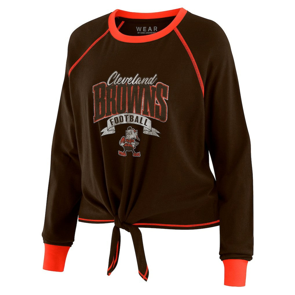 Cleveland Browns WEAR by Erin Andrews Women's Tie-Front Long Sleeve Top - Brown/Orange on sale