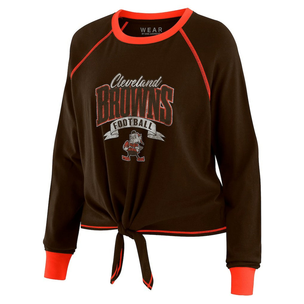 Cleveland Browns WEAR by Erin Andrews Women's Tie-Front Long Sleeve Top - Brown/Orange on sale