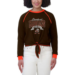 Cleveland Browns WEAR by Erin Andrews Women's Tie-Front Long Sleeve Top - Brown/Orange on sale