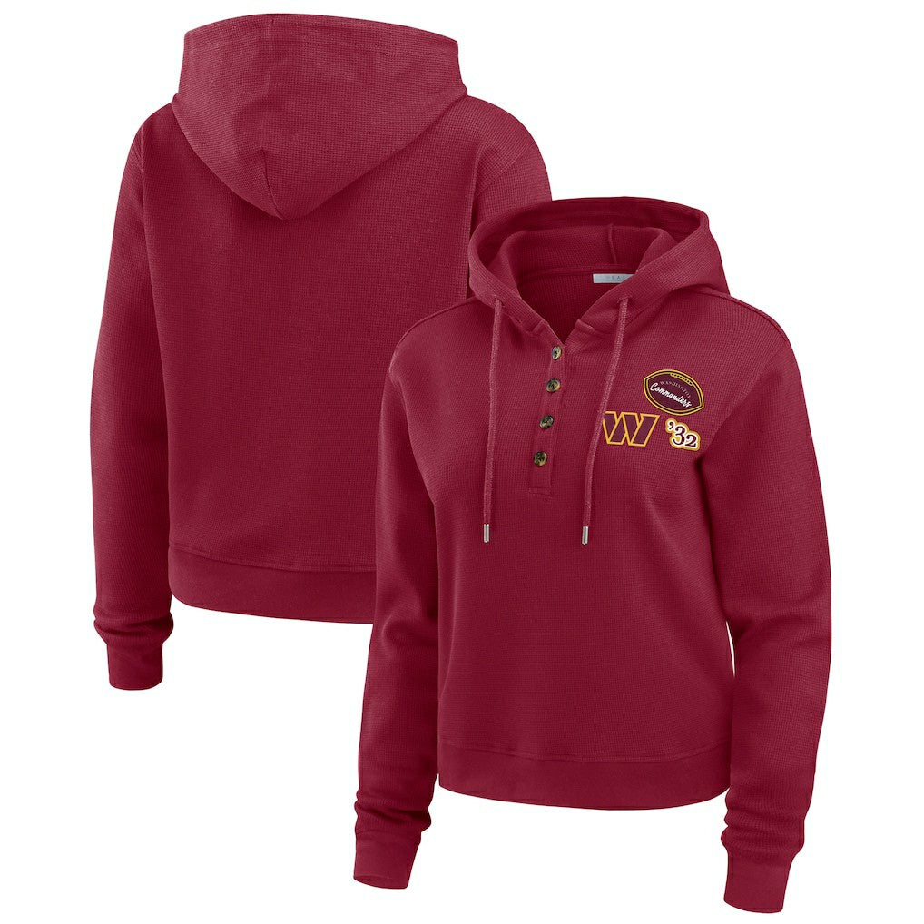 Washington Commanders WEAR by Erin Andrews Women's Waffle Hoodie Pullover Top - Burgundy for sale