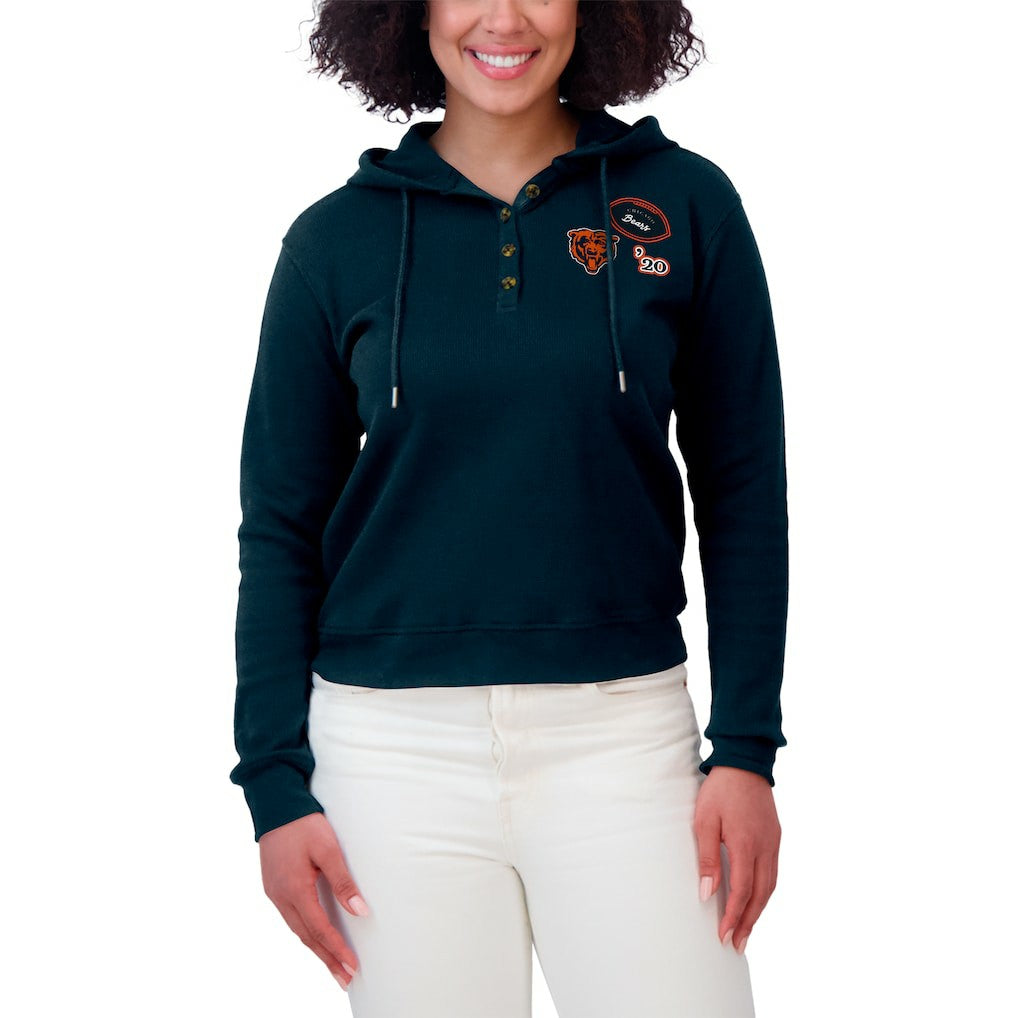 Chicago Bears WEAR by Erin Andrews Women's Waffle Hoodie Pullover Top - Navy sale