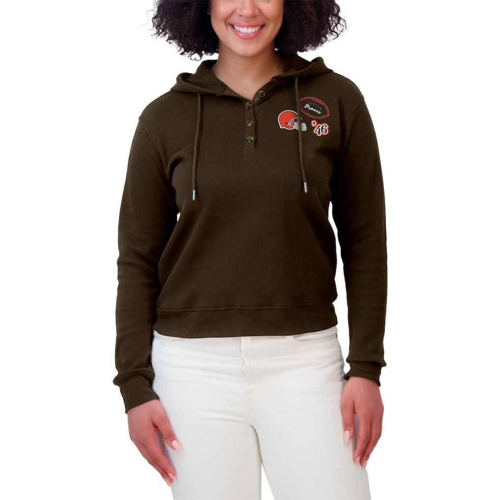 Cleveland Browns WEAR by Erin Andrews Women's Waffle Hoodie Pullover Top - Brown cheap