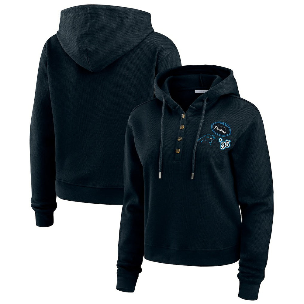 Carolina Panthers WEAR by Erin Andrews Women's Waffle Hoodie Pullover Top - Navy sale