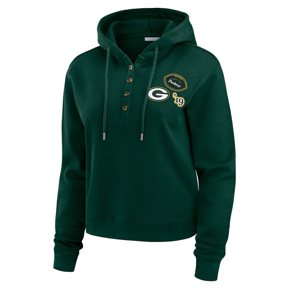 Green Bay Packers WEAR by Erin Andrews Women's Waffle Hoodie Pullover Top - Green sale