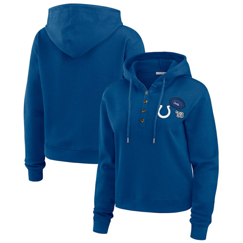 Indianapolis Colts WEAR by Erin Andrews Women's Waffle Hoodie Pullover Top - Blue online