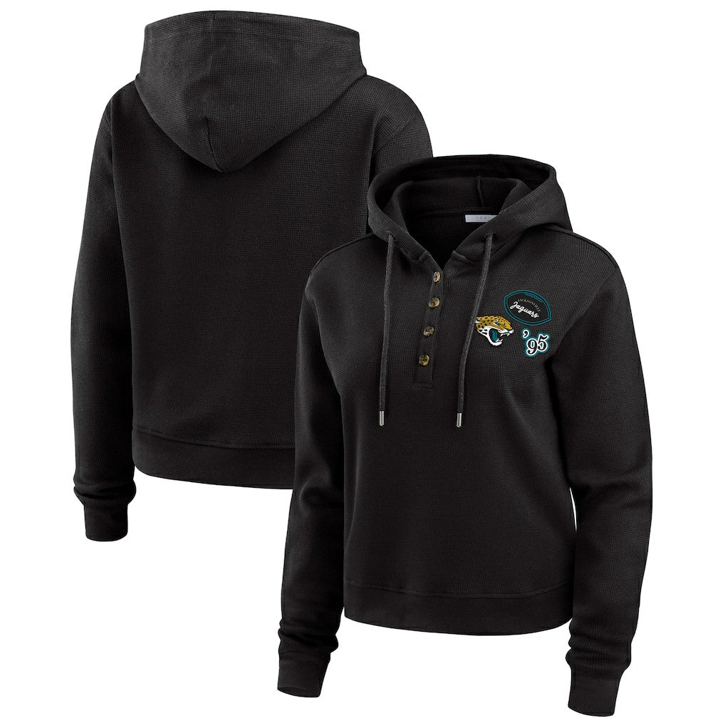 Jacksonville Jaguars WEAR by Erin Andrews Women's Waffle Hoodie Pullover Top - Black discount